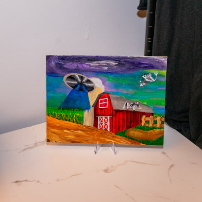6x8 UFO Farm Painting – Original Acrylic Artwor