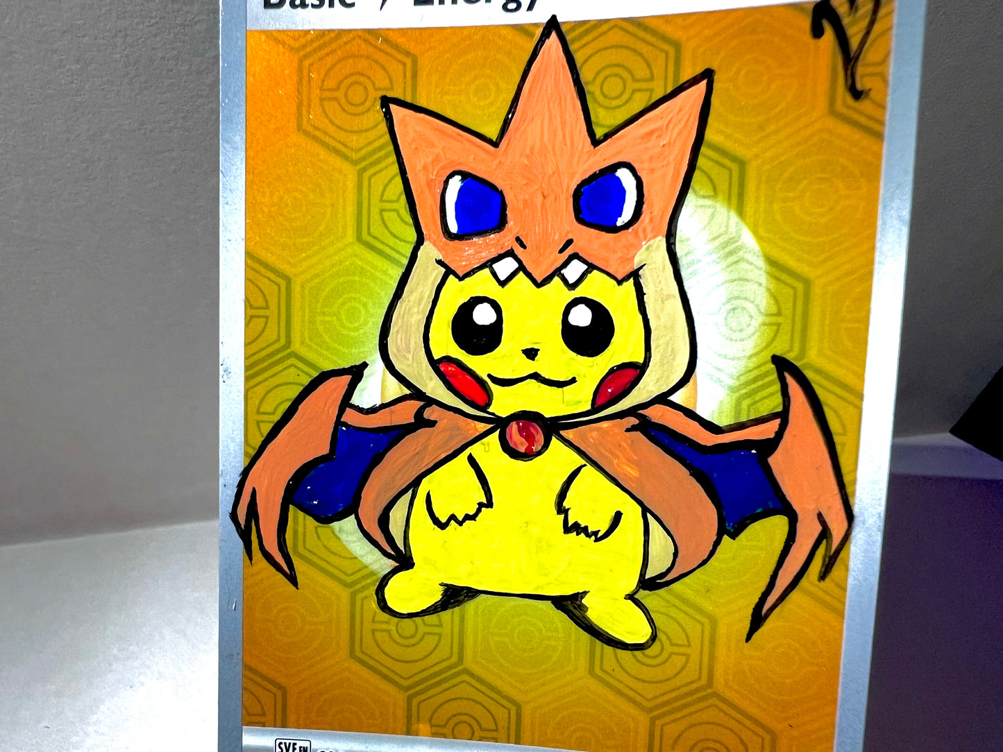 Charizard Poncho Pikachu Painted Character Card | Cool Kid’s Birthday Gift | Dorm room wall decor | Game room ideas