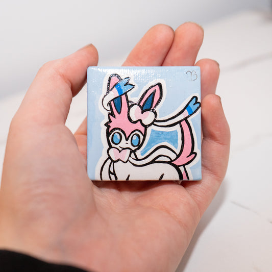 Sylveon Mini Painting | Hand-Painted Pokémon Inspired Canvas Art | 2x2 Original Acrylic Painting