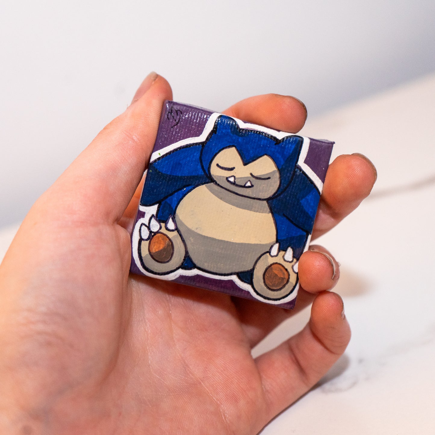Snorlax Mini Painting – Pokémon Fan Art – Cute Sleeping Monster Original Canvas Painting