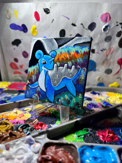 Lapras Mini Painting | Hand-Painted Pokémon Inspired Original Artwork on 2x2 Canvas