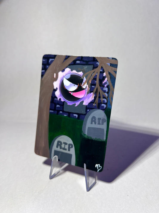 Gastly Custom Pokémon Card | Hand painted Collectible Gift | Halloween Decor Ideas | Game Room Wall Decor