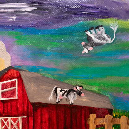 6x8 UFO Farm Painting – Original Acrylic Artwor
