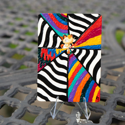 Textured Psychedelic Meowth Trading Card | Hand-Painted Pokémon Fan Art Collectible