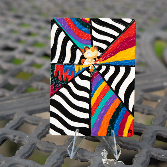 Textured Psychedelic Meowth Trading Card | Hand-Painted Pokémon Fan Art Collectible