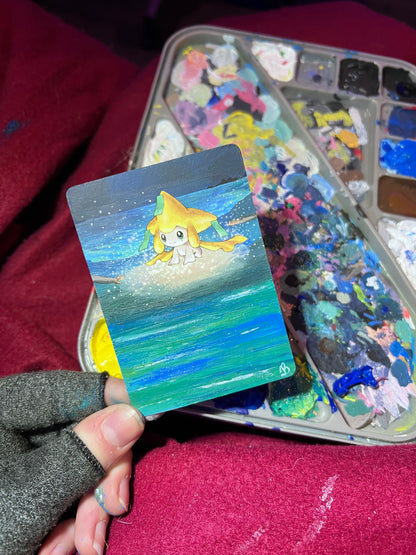 repainting pokemon cards Jirachi Painted Pokémon Card | Handmade Art | Gifts for Gamers | Unique Present
