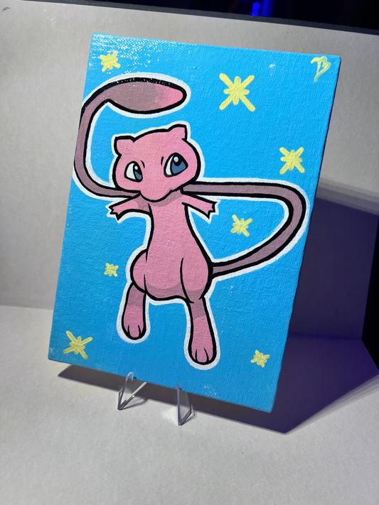 Hand-Painted Mew Pokémon Art on Canvas
