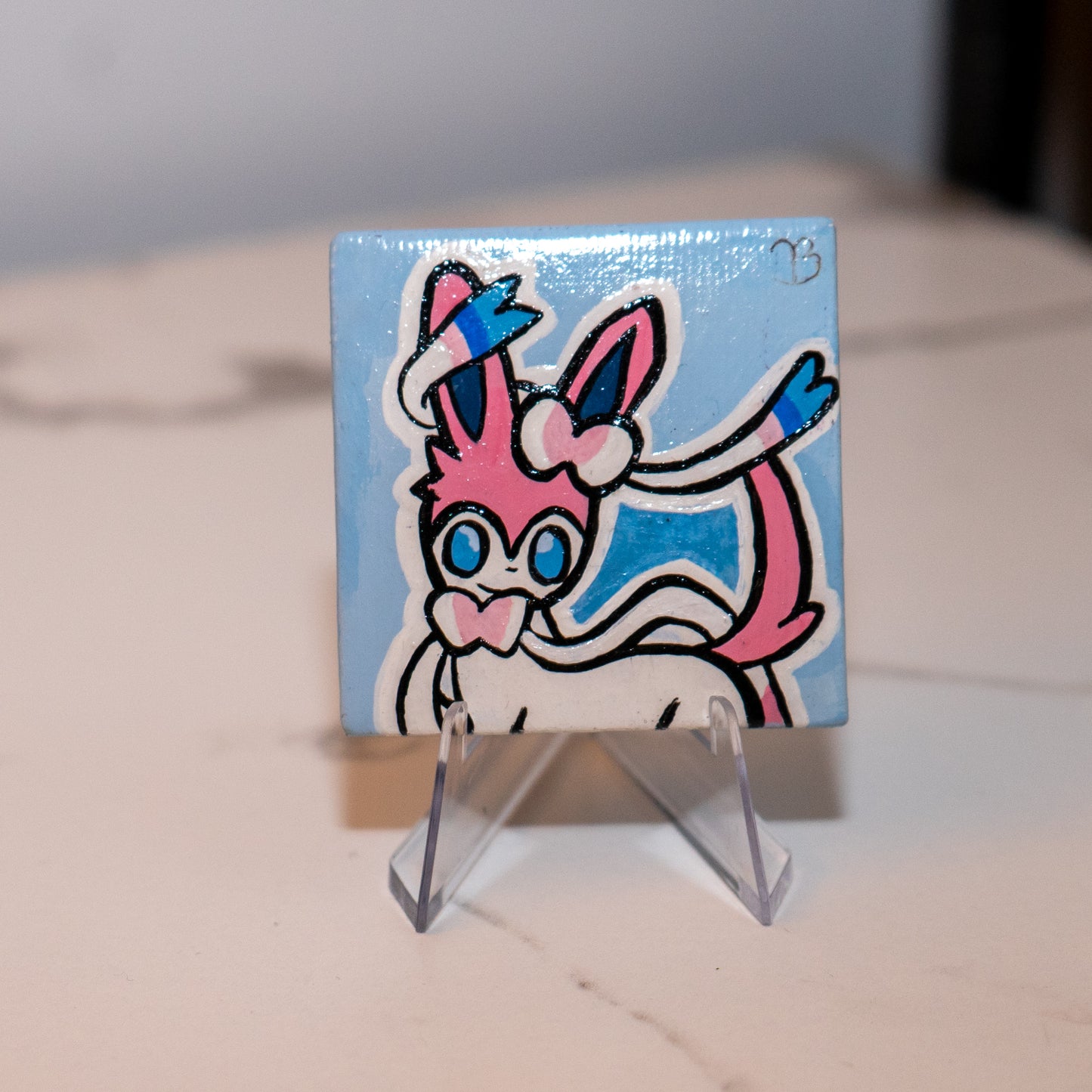Sylveon Mini Painting | Hand-Painted Pokémon Inspired Canvas Art | 2x2 Original Acrylic Painting