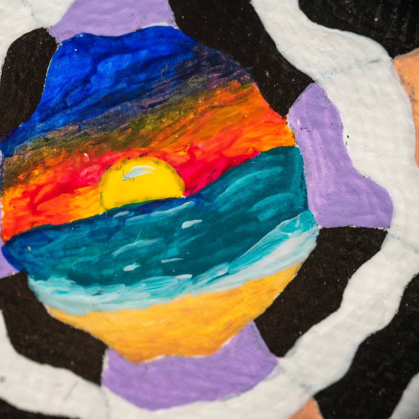 Psychedelic Sunset Portal Mini Painting – Original Abstract Ocean Art – Trippy Line Art Canvas
