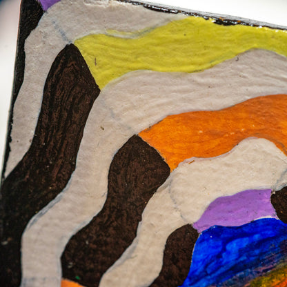 Psychedelic Sunset Portal Mini Painting – Original Abstract Ocean Art – Trippy Line Art Canvas