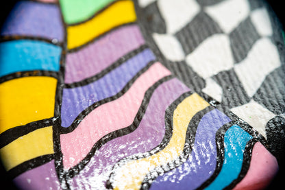 Pastel Psychedelic Checkerboard Mini Painting – Original Abstract Line Art Canvas – Trippy Rainbow Wall Decor
