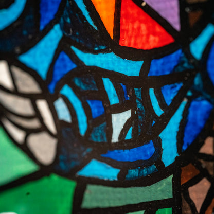 Blue Bird Stained Glass Style Mini Painting – Colorful Mosaic Bird Art – Original Tiny Canvas Nature Decor