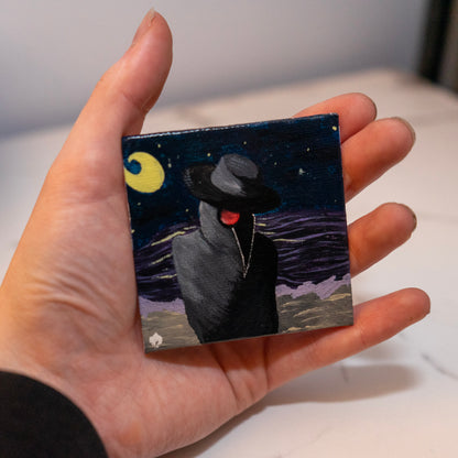 Moonlit Plague Doctor – Original 2.5x2.5 Gothic Mini Painting