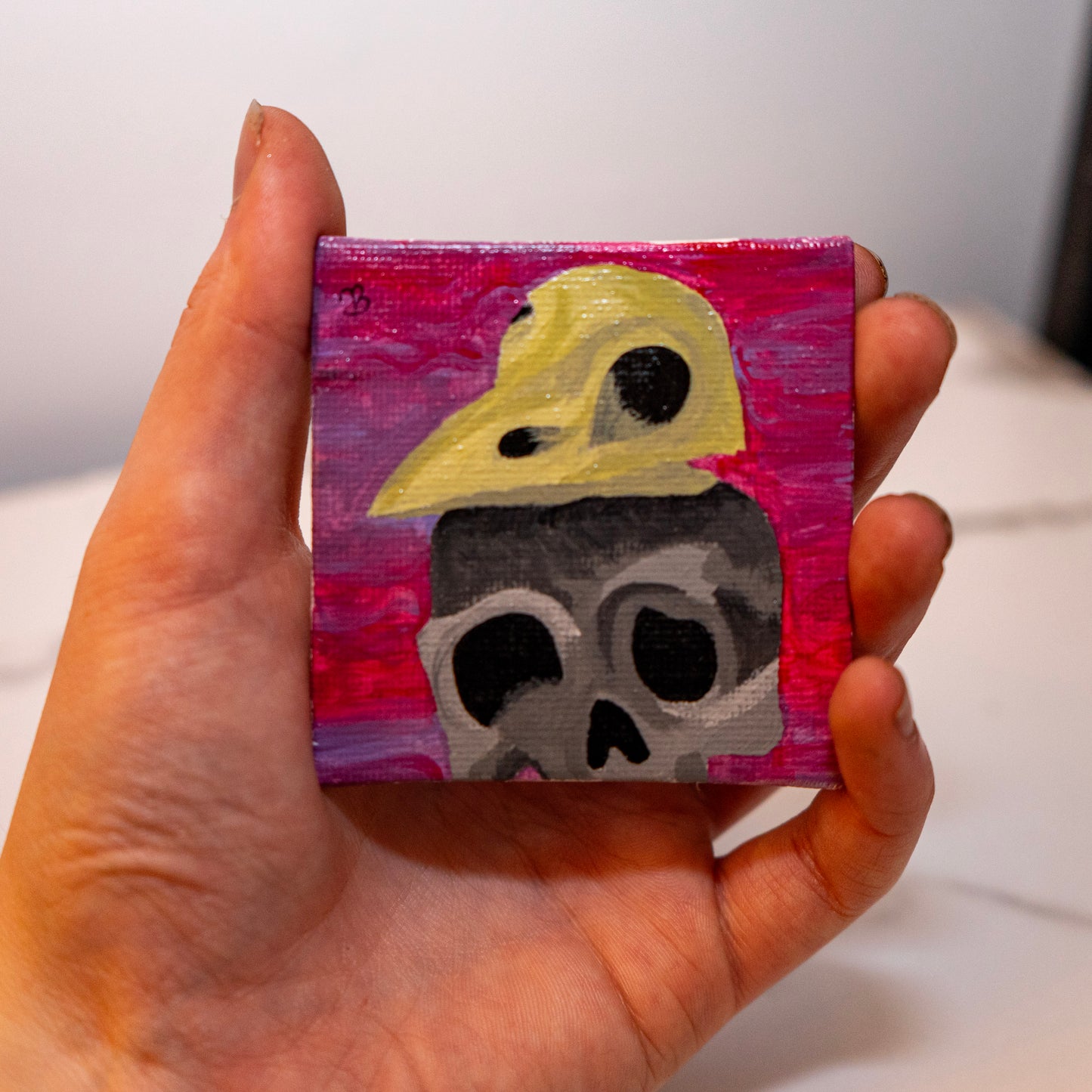 Plague Skull Mini Painting – Gothic Skull Art – Original Dark Academia Mini Canvas – Creepy Cute Wall Decor