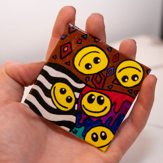 Retro Smiley Pattern – Original Mini Acrylic Painting (2.5x2.5)