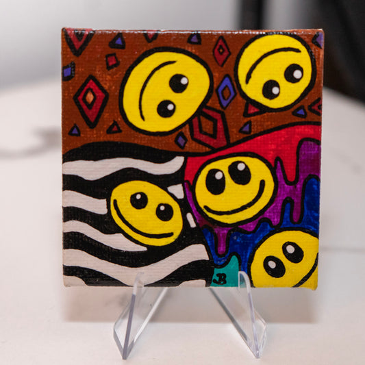 Retro Smiley Pattern – Original Mini Acrylic Painting (2.5x2.5)