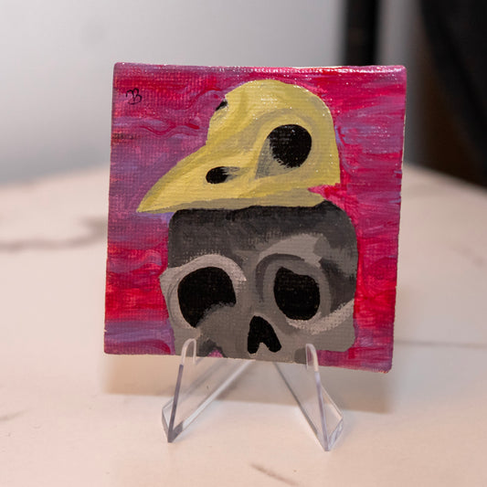 Plague Skull Mini Painting – Gothic Skull Art – Original Dark Academia Mini Canvas – Creepy Cute Wall Decor