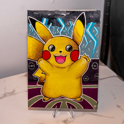 Electric Pikachu Mini Canvas Painting – Original Hand Painted Fan