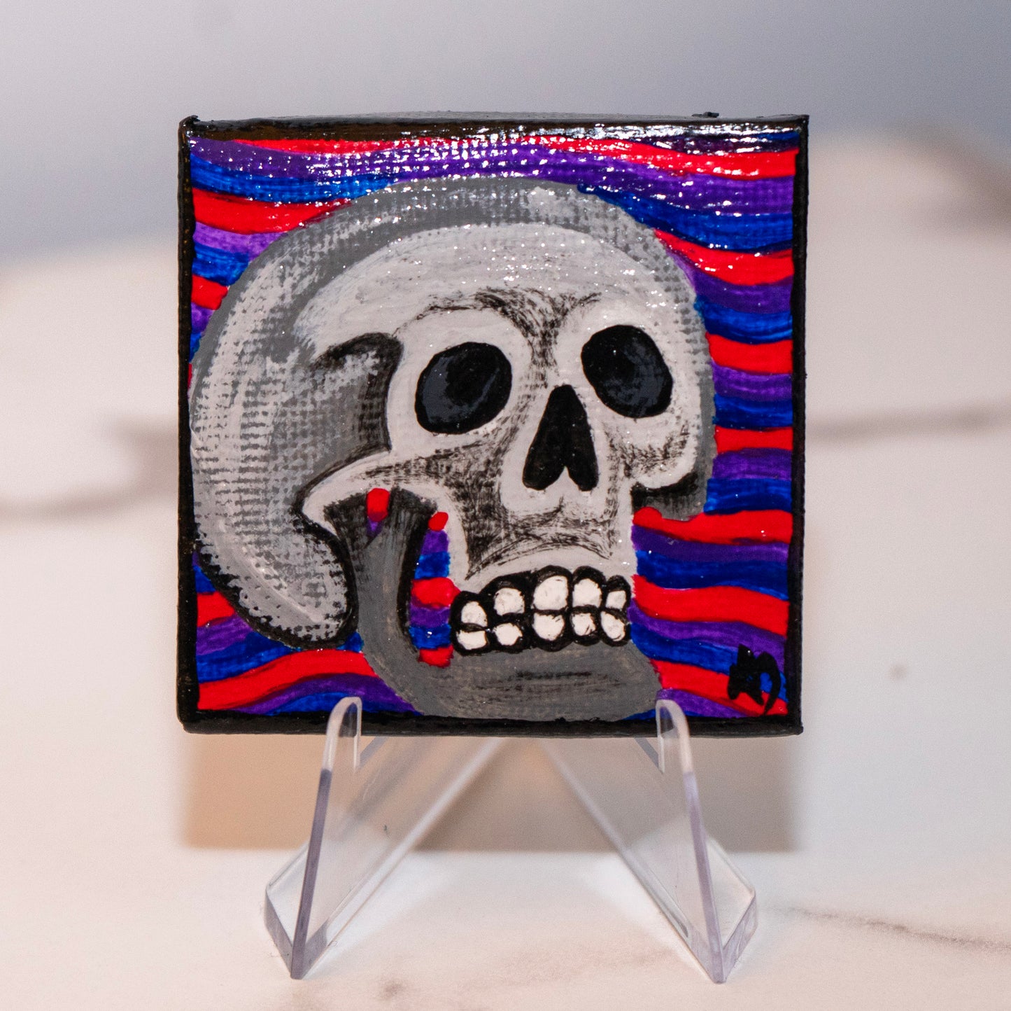Neon Skull – Original 2x2 Mini Skull Painting