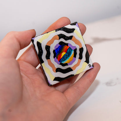 Psychedelic Sunset Portal Mini Painting – Original Abstract Ocean Art – Trippy Line Art Canvas