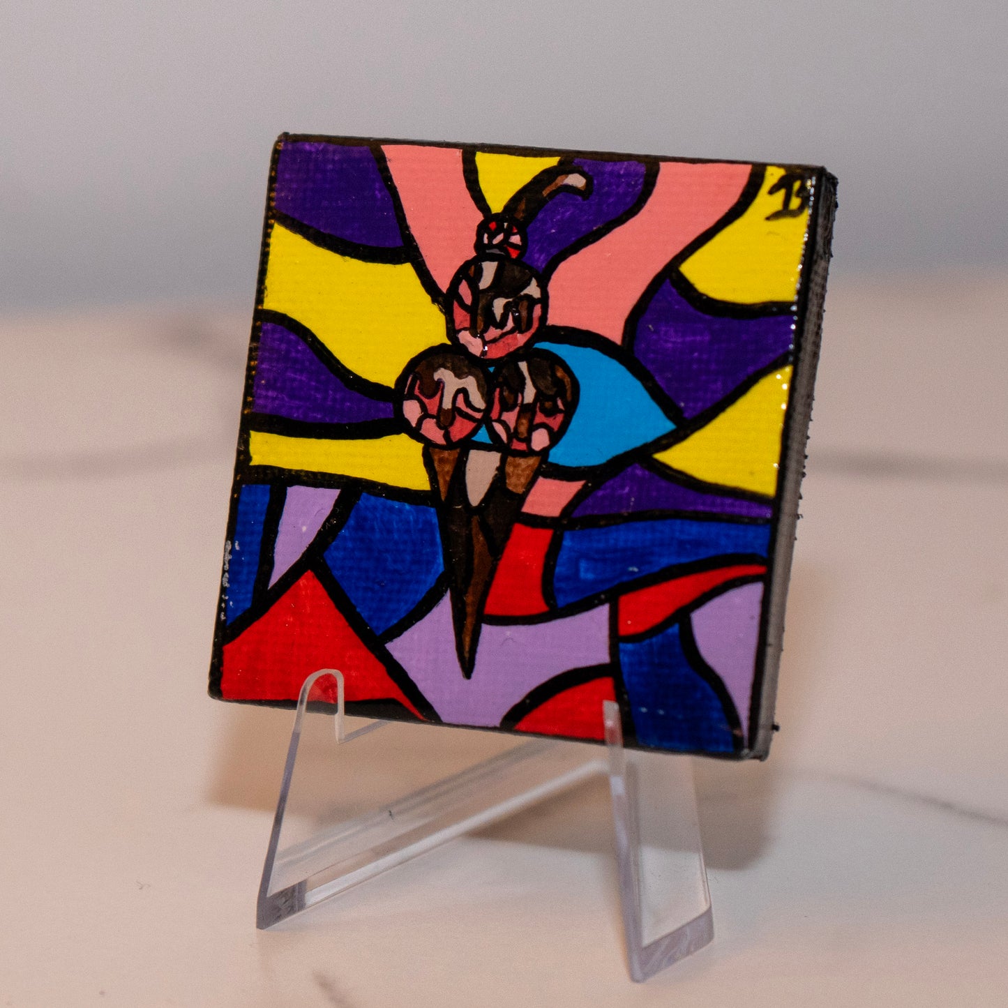 Ice Cream Prism – Original 2x2 Mini Acrylic Painting