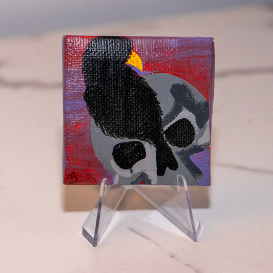 Crow & Skull – Original 2x2 Mini Gothic Painting