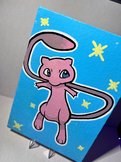 Hand-Painted Mew Pokémon Art on Canvas