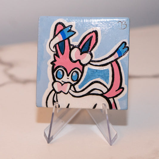 Sylveon Mini Painting | Hand-Painted Pokémon Inspired Canvas Art | 2x2 Original Acrylic Painting