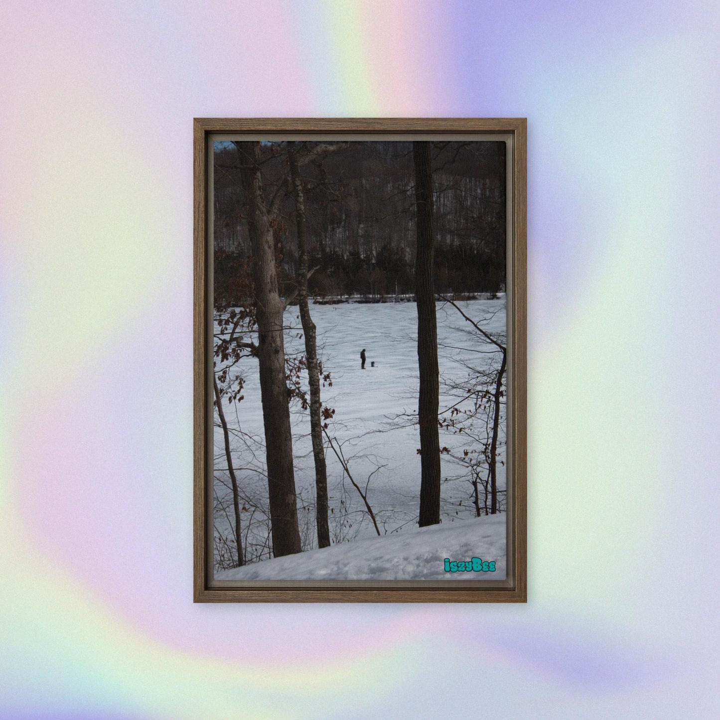 "Ice Fishing Near Dusk" - 12" by 18" Wood Framed IszyBee Photograph on Canvas