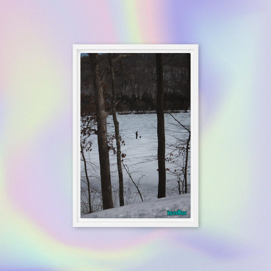 "Ice Fishing Near Dusk" - 12" by 18" Wood Framed IszyBee Photograph on Canvas