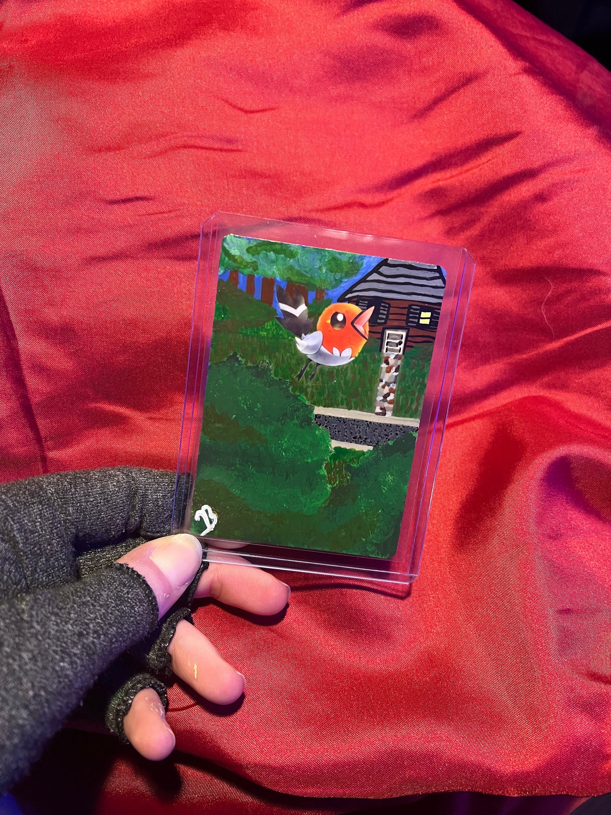 Hand-Painted Fletchling Pokémon Card | Unique Red Bird Art | Custom Collectible for Graduation or Father's Day