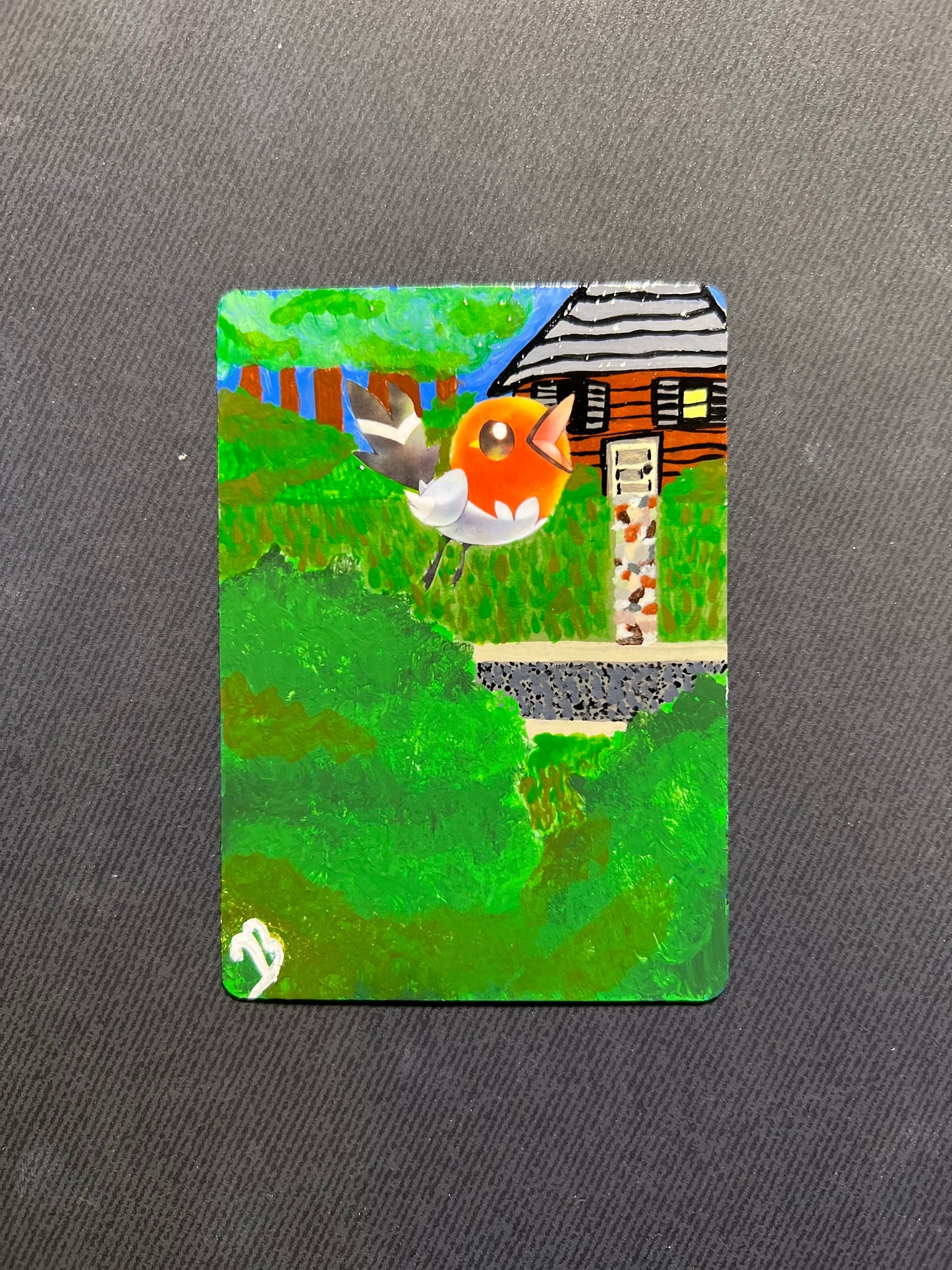 Hand-Painted Fletchling Pokémon Card | Unique Red Bird Art | Custom Collectible for Graduation or Father's Day