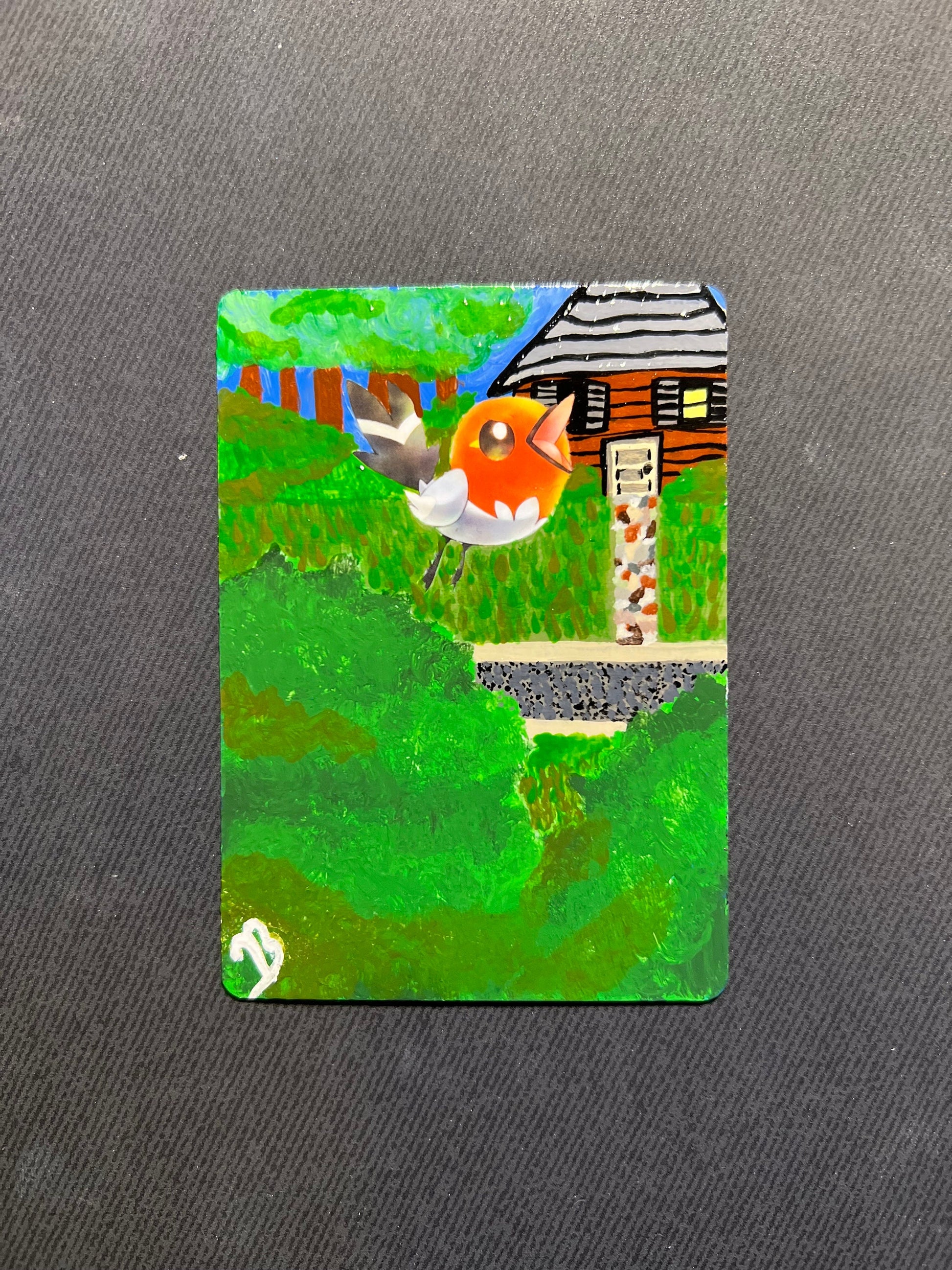 Hand-Painted Fletchling Pokémon Card | Unique Red Bird Art | Custom Collectible for Graduation or Father's Day