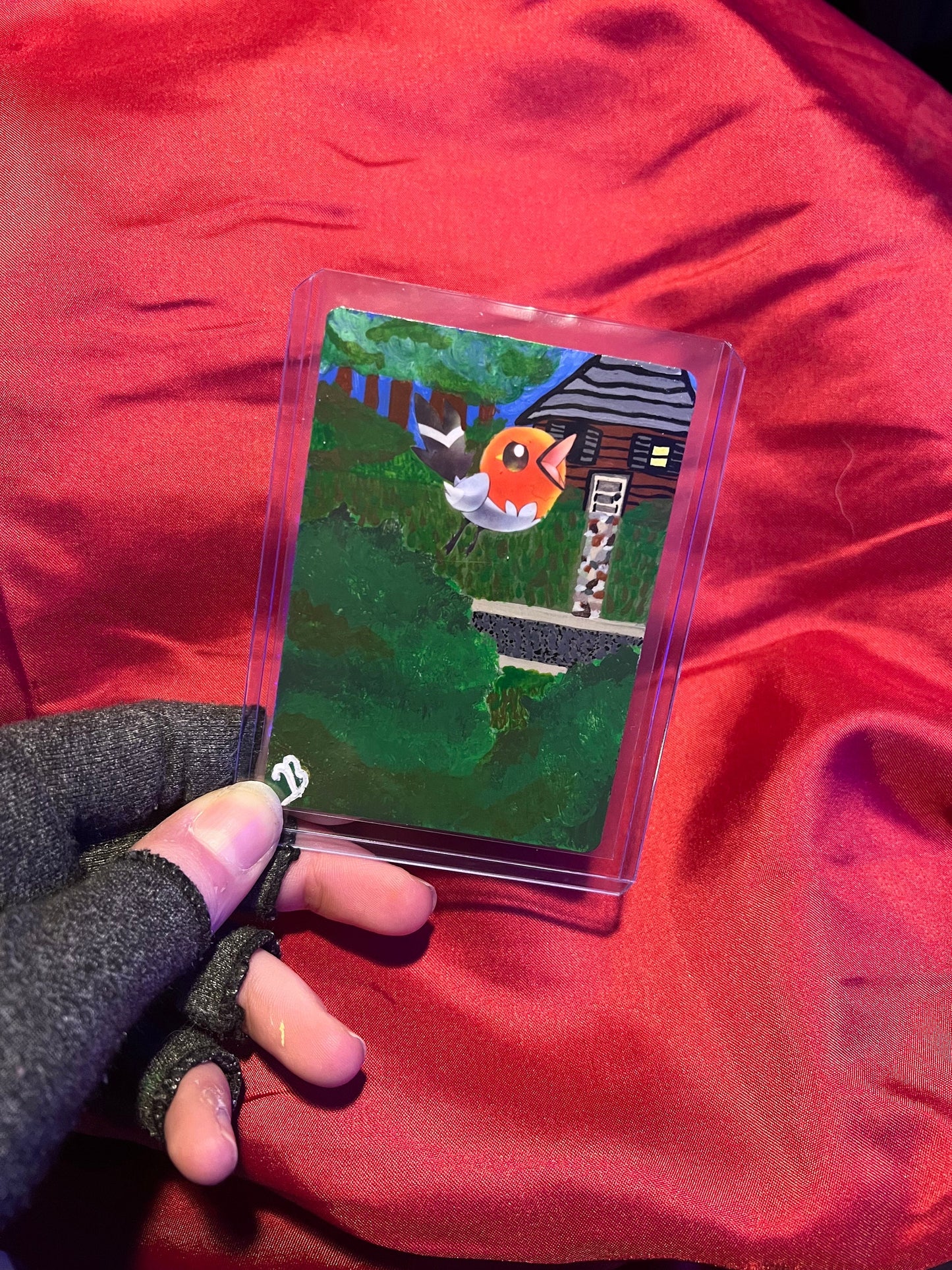 Hand-Painted Fletchling Pokémon Card | Unique Red Bird Art | Custom Collectible for Graduation or Father's Day