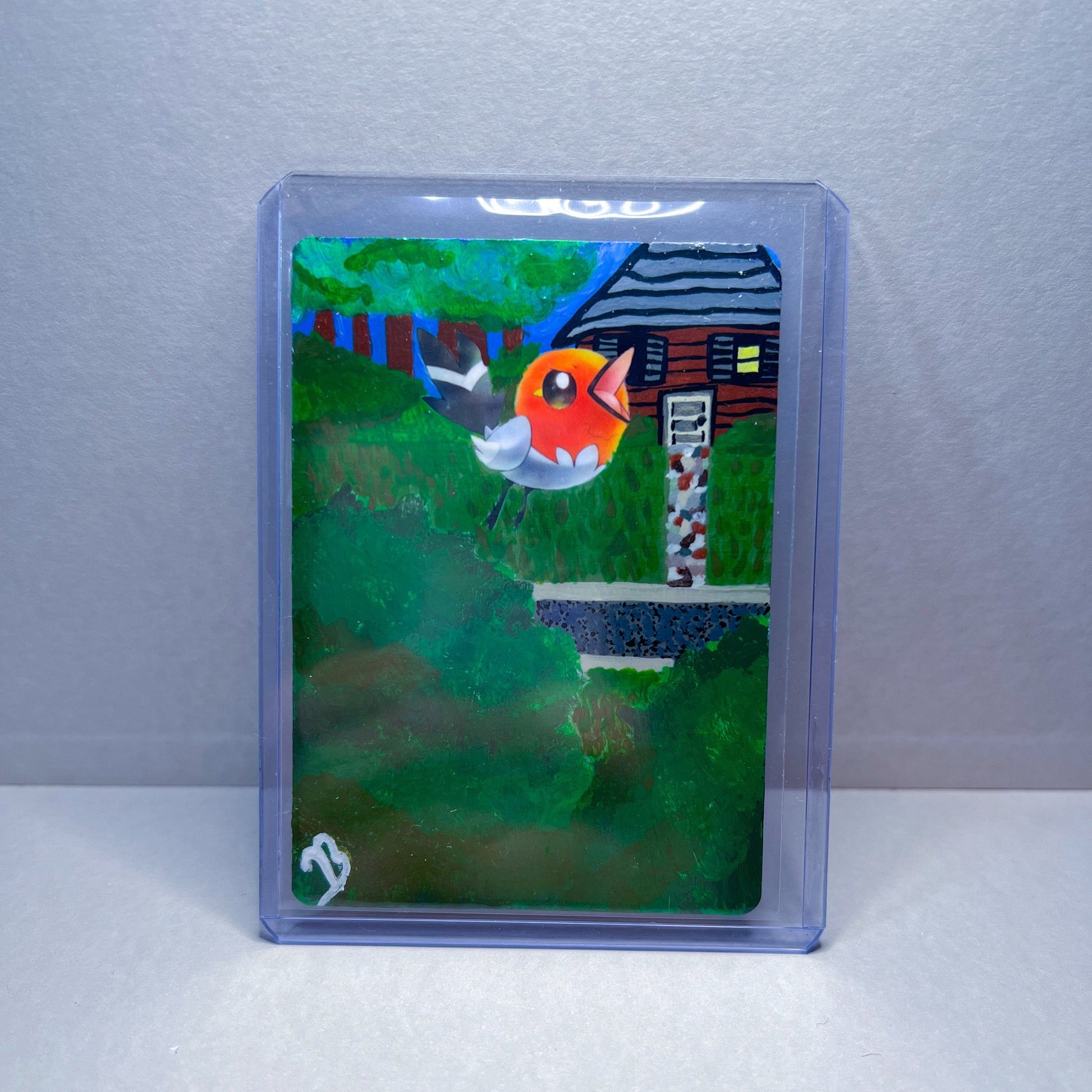 Hand-Painted Fletchling Pokémon Card | Unique Red Bird Art | Custom Collectible for Graduation or Father's Day
