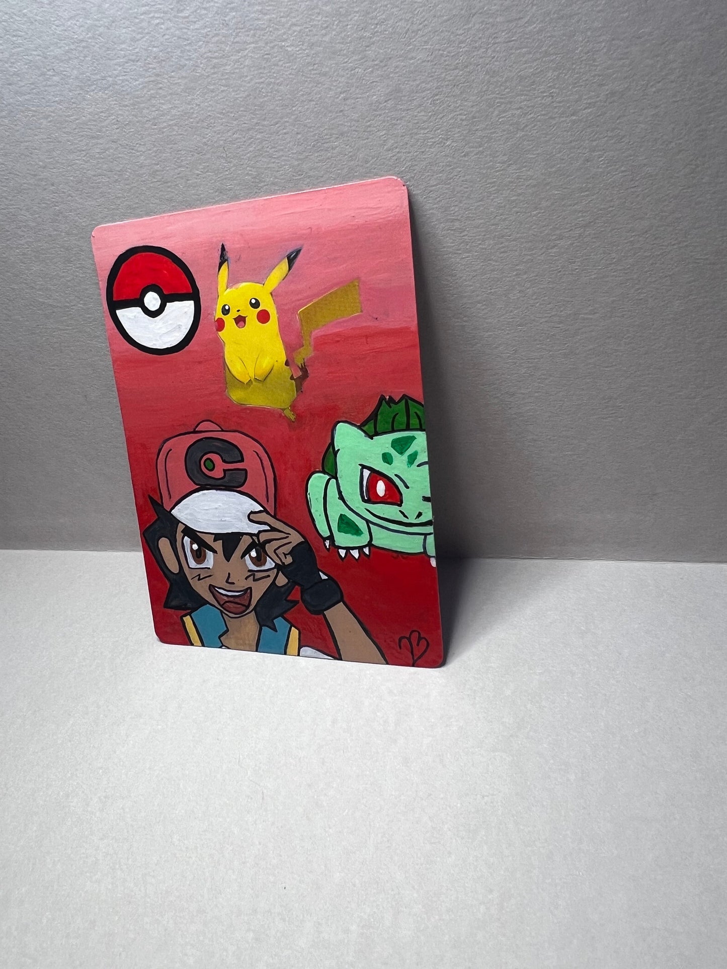 Pikachu and Ash and Bulbasaur Custom Handpainted Collectible Gift Pokémon Card