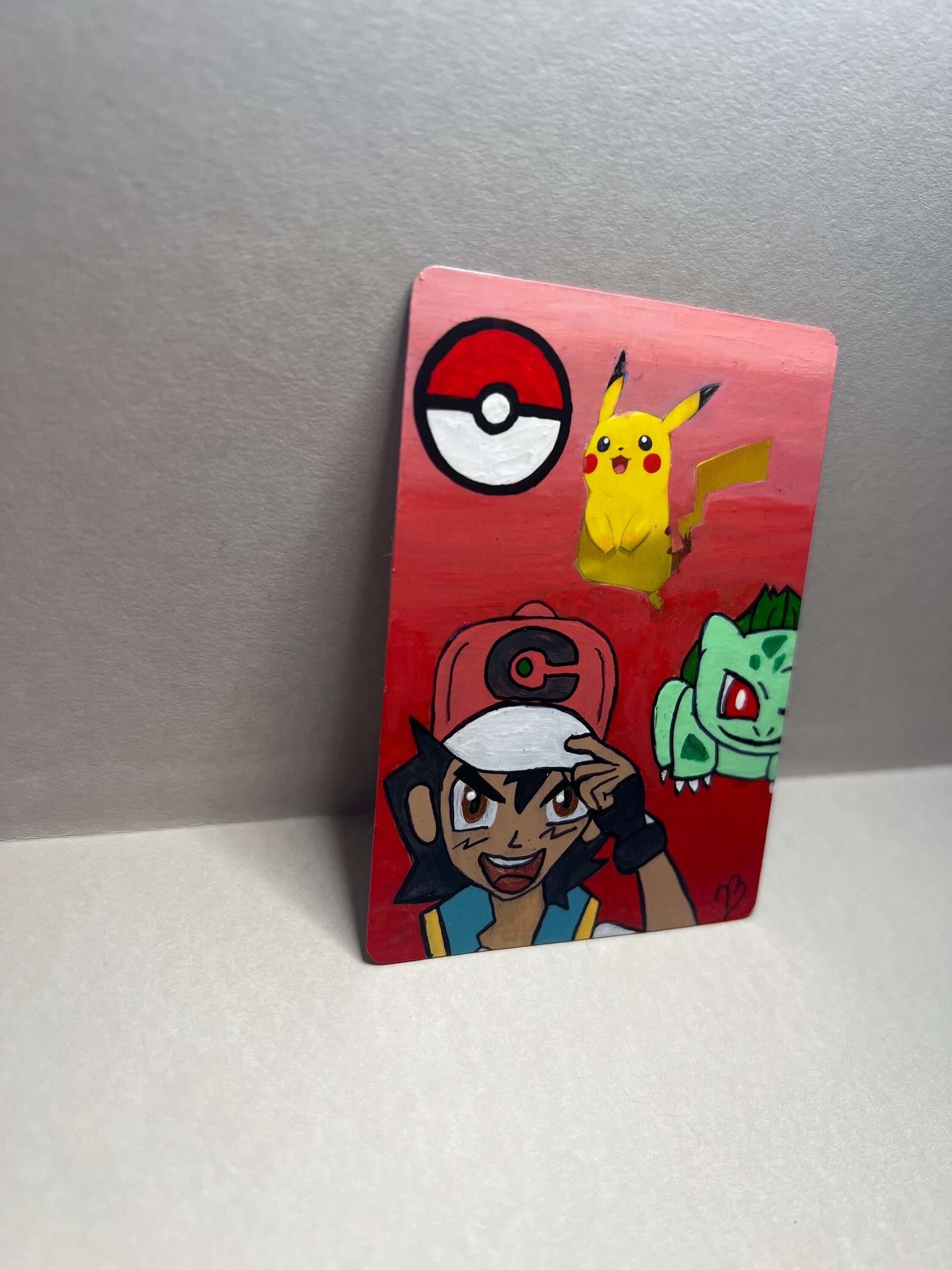 Pikachu and Ash and Bulbasaur Custom Handpainted Collectible Gift Pokémon Card