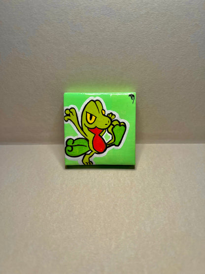 Treecko Pokemon Mini Painting, Tiny Collectible, Small Handmade Art, Gifts for him, gifts for her, birthday, Green, Yellow, Frog