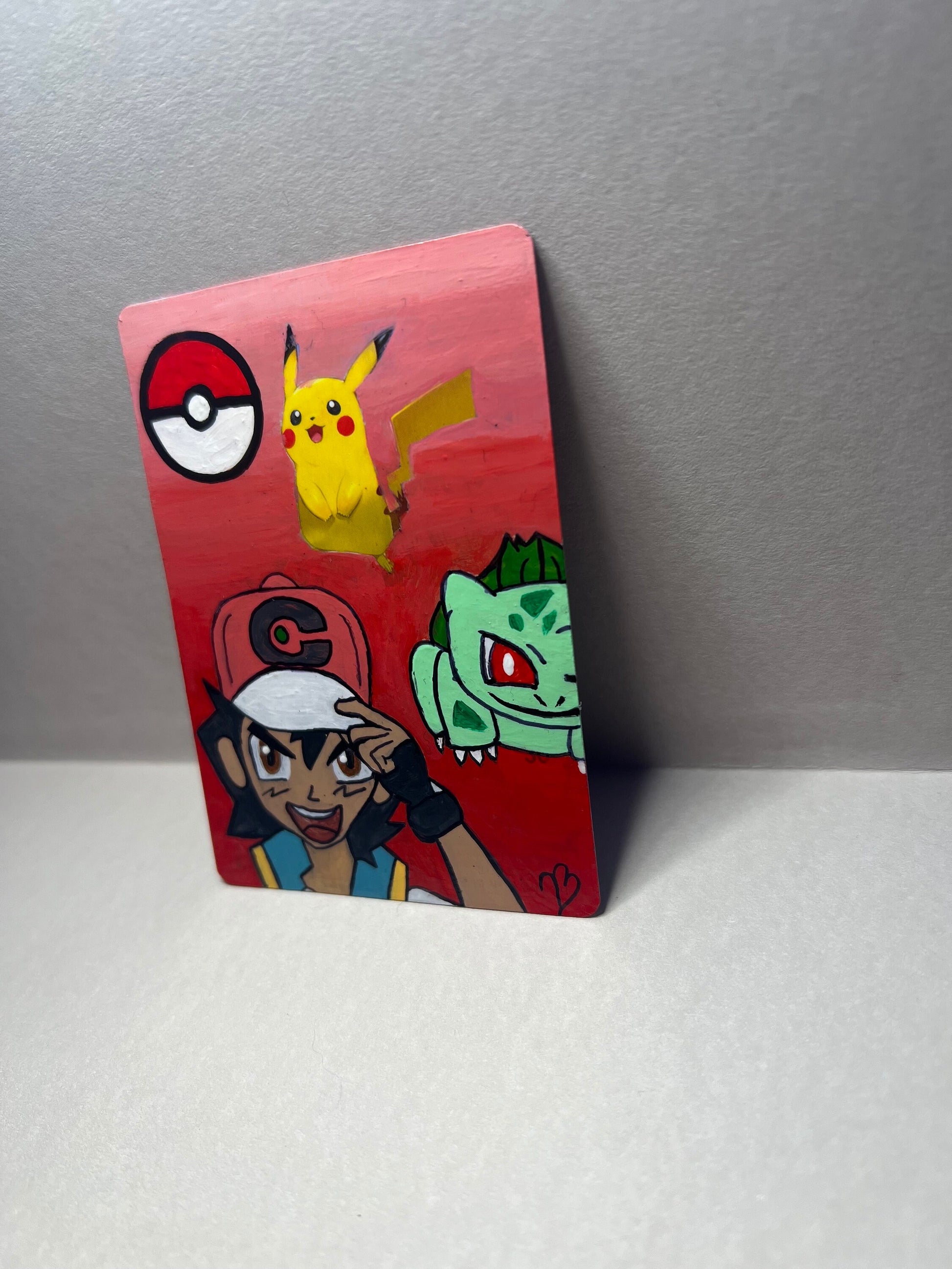 Pikachu and Ash and Bulbasaur Custom Handpainted Collectible Gift Pokémon Card