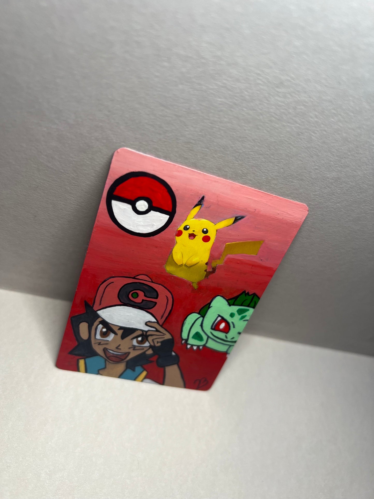 Pikachu and Ash and Bulbasaur Custom Handpainted Collectible Gift Pokémon Card