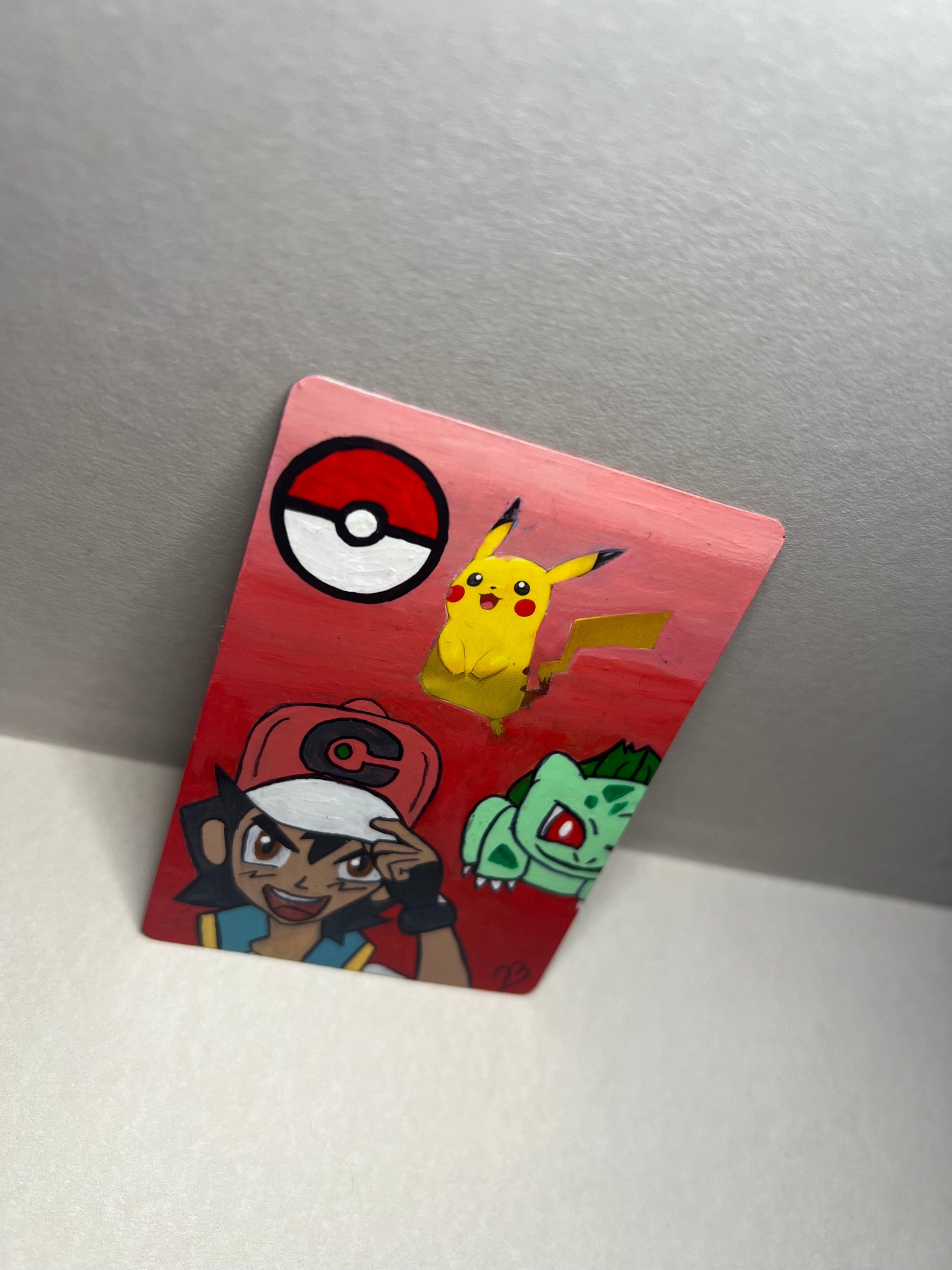 Pikachu and Ash and Bulbasaur Custom Handpainted Collectible Gift Pokémon Card