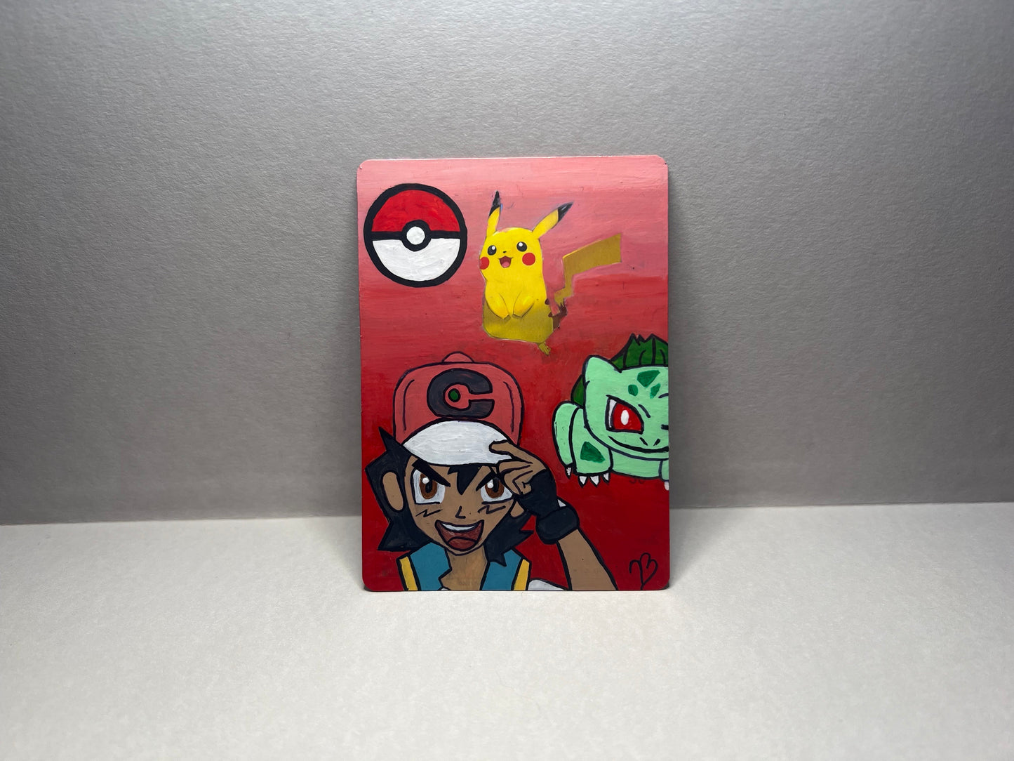 Pikachu and Ash and Bulbasaur Custom Handpainted Collectible Gift Pokémon Card