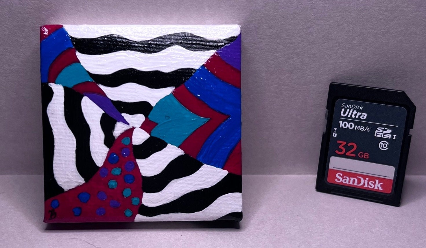Mini Trippy Psychedelic colorful line art handmade gift painting