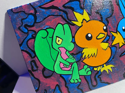 Mudkip, Treecko, and Torchic hand painted acrylic pokemon art, handmade cartoon, gifts for him, gifts for her, pokemon birthday, kids, gen 3