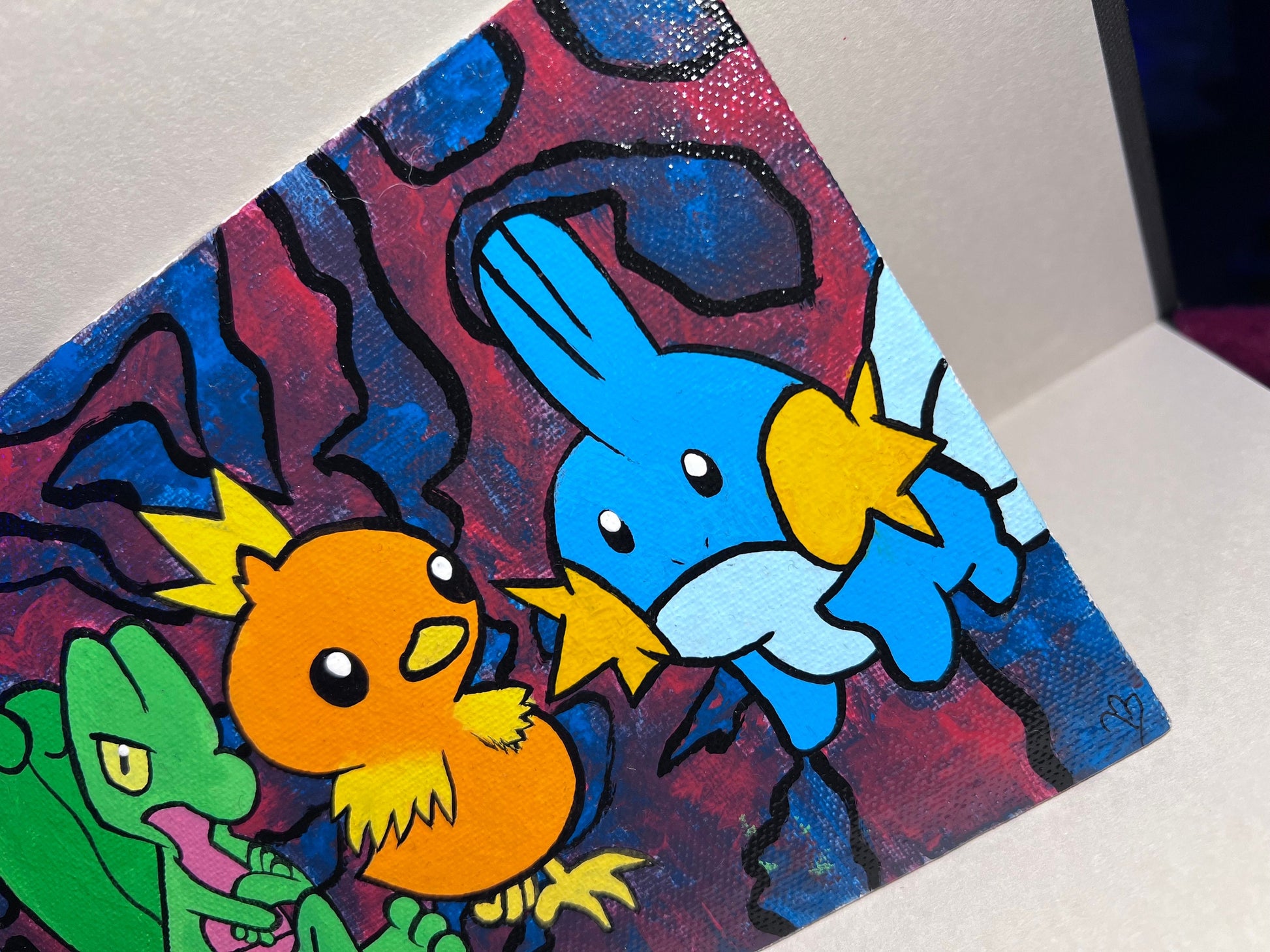 Mudkip, Treecko, and Torchic hand painted acrylic pokemon art, handmade cartoon, gifts for him, gifts for her, pokemon birthday, kids, gen 3