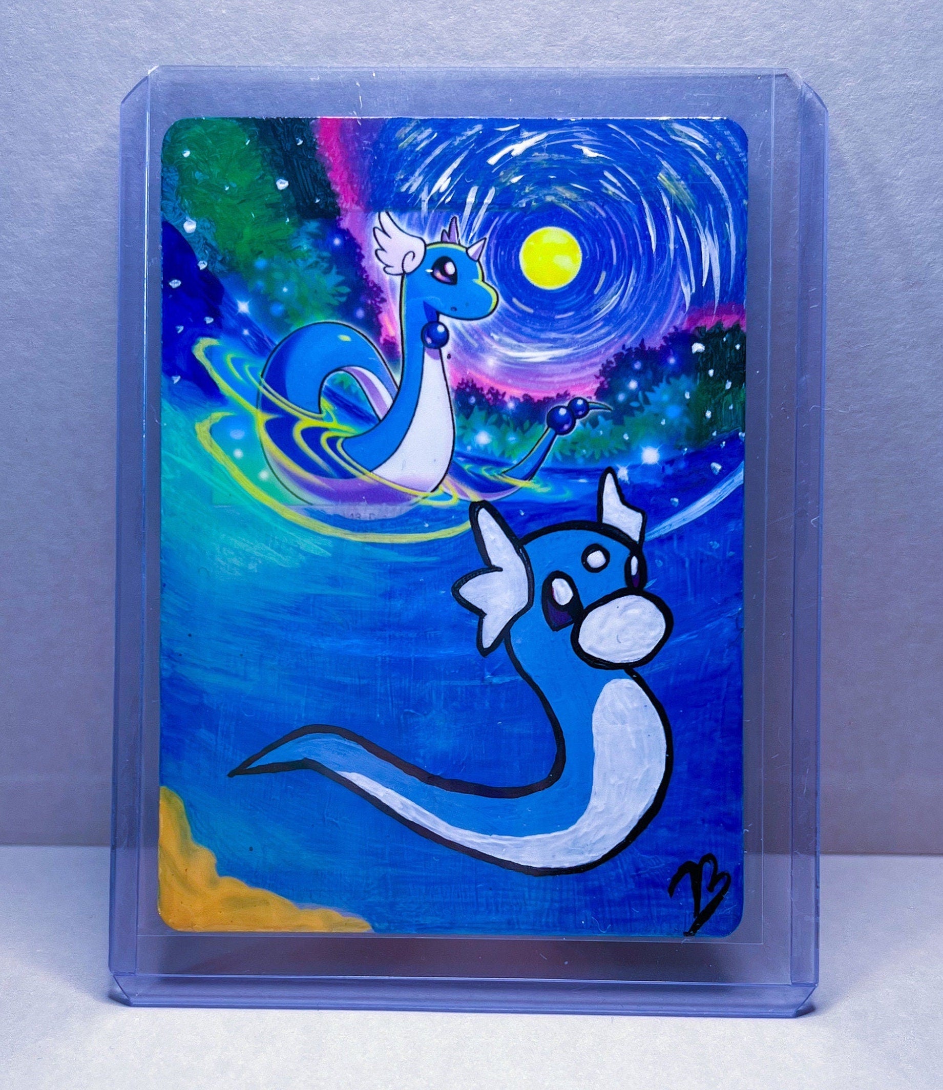 Dragonair and Dratini Custom Handpainted Collectible Gift Pokémon Card