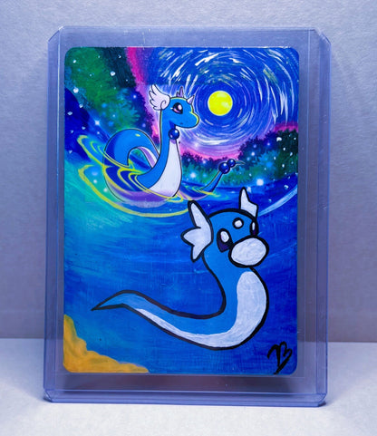 Dragonair and Dratini Custom Handpainted Collectible Gift Pokémon Card