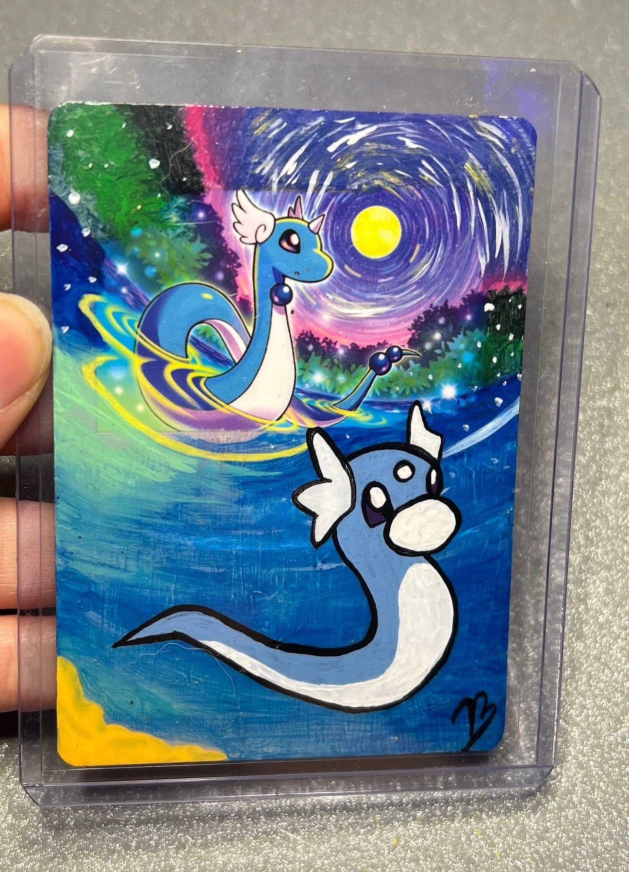 Dragonair and Dratini Custom Handpainted Collectible Gift Pokmon Card - IszyBeeArts Dragonair and Dratini Custom Handpainted Collectible Gift Pokmon Card - IszyBeeArts