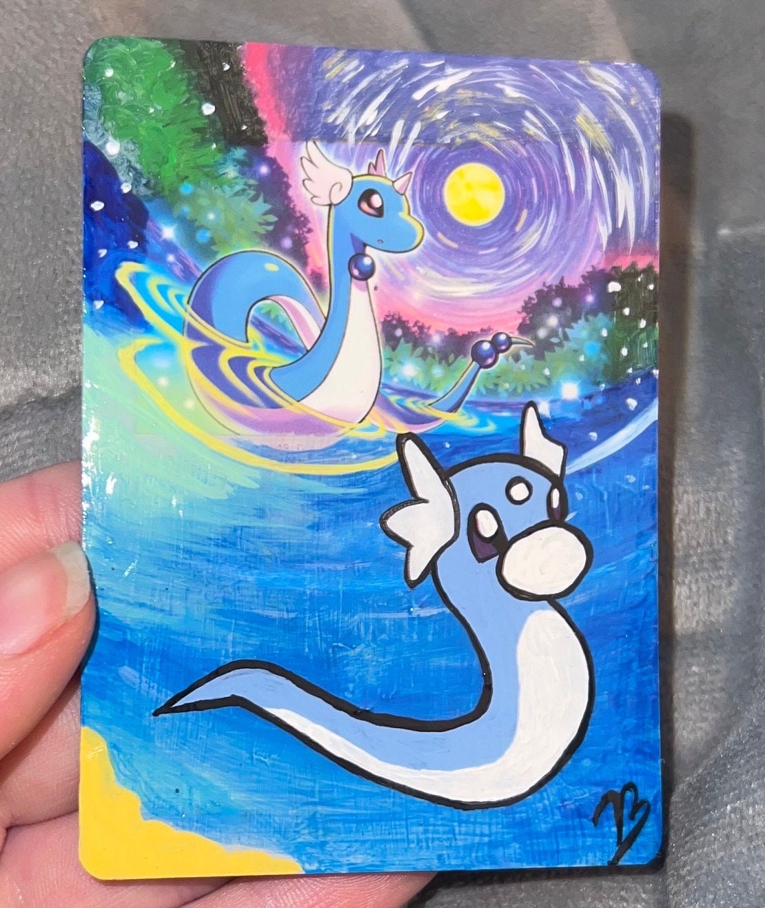 Dragonair and Dratini Custom Handpainted Collectible Gift Pokémon Card