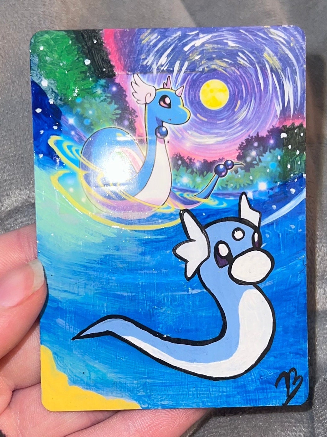 Dragonair and Dratini Custom Handpainted Collectible Gift Pokmon Card - IszyBeeArts Dragonair and Dratini Custom Handpainted Collectible Gift Pokmon Card - IszyBeeArts